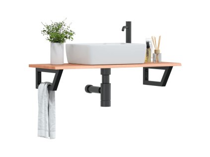 vidaXL Deska pod umyvadlo nástěnná ocel a masivní dubové dřevo