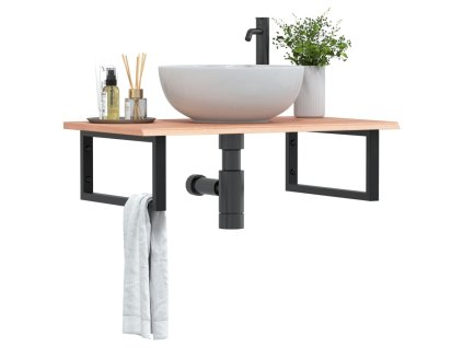 vidaXL Deska pod umyvadlo nástěnná ocel a masivní dubové dřevo