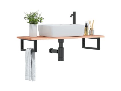 vidaXL Deska pod umyvadlo nástěnná ocel a masivní dubové dřevo