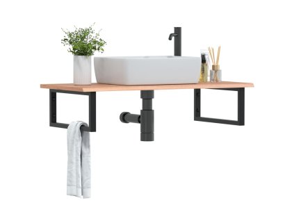 vidaXL Deska pod umyvadlo nástěnná ocel a masivní dubové dřevo