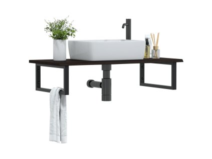 vidaXL Deska pod umyvadlo nástěnná ocel a masivní dubové dřevo