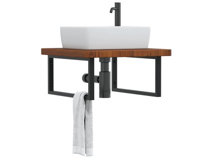 vidaXL Deska pod umyvadlo nástěnná ocel a masivní dubové dřevo