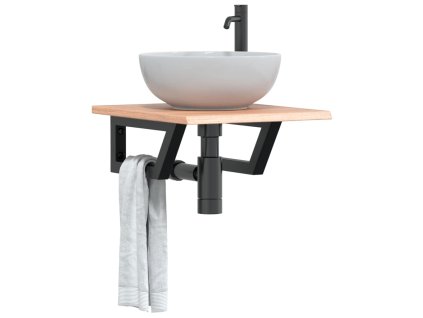 vidaXL Deska pod umyvadlo nástěnná ocel a masivní dubové dřevo