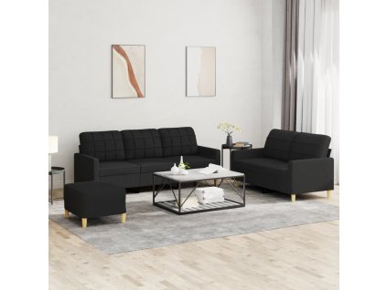 vidaXL 3dílná sedací souprava s poduškami černá textil