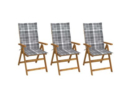 vidaXL Skládací zahradní židle s poduškami 3 ks masivní akáciové dřevo