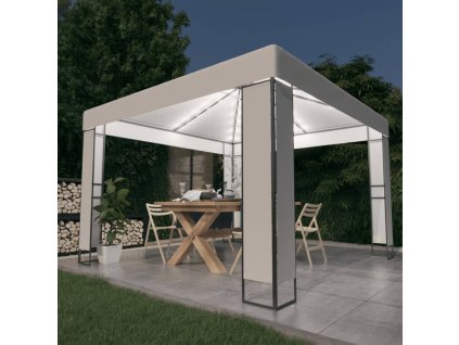 vidaXL Altán s dvojitou stříškou a světelnými LED řetězy 3 x 3 m bílý