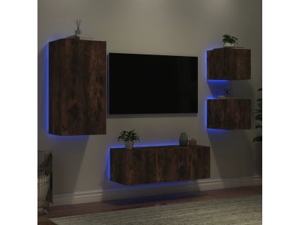 vidaXL 5dílná obývací stěna s LED kouřový dub kompozitní dřevo