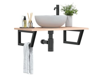 vidaXL Deska pod umyvadlo nástěnná ocel a masivní dubové dřevo