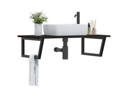 vidaXL Deska pod umyvadlo nástěnná ocel a masivní dubové dřevo