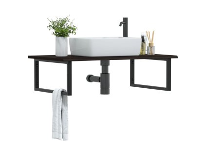 vidaXL Deska pod umyvadlo nástěnná ocel a masivní dubové dřevo