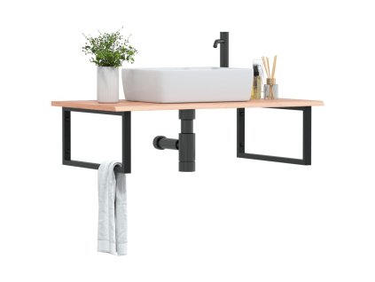 vidaXL Deska pod umyvadlo nástěnná ocel a masivní dubové dřevo