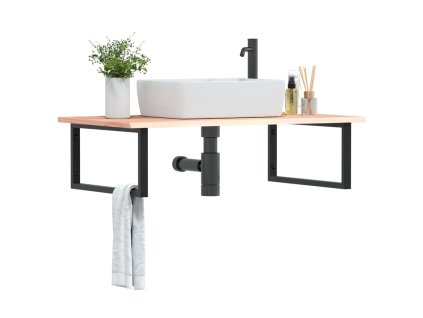 vidaXL Deska pod umyvadlo nástěnná ocel a masivní dubové dřevo