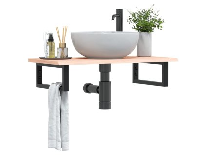 vidaXL Deska pod umyvadlo nástěnná ocel a masivní dubové dřevo