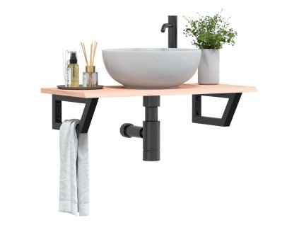 vidaXL Deska pod umyvadlo nástěnná ocel a masivní dubové dřevo