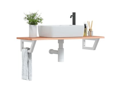 vidaXL Deska pod umyvadlo nástěnná ocel a masivní dubové dřevo