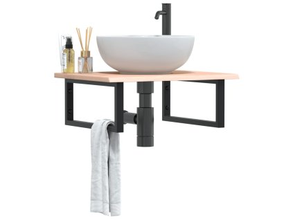 vidaXL Deska pod umyvadlo nástěnná ocel a masivní dubové dřevo