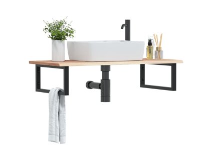 vidaXL Deska pod umyvadlo nástěnná ocel a masivní dubové dřevo