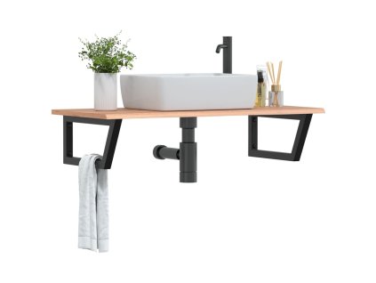 vidaXL Deska pod umyvadlo nástěnná ocel a masivní dubové dřevo