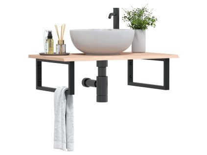 vidaXL Deska pod umyvadlo nástěnná ocel a masivní dubové dřevo