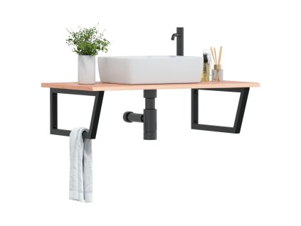 vidaXL Deska pod umyvadlo nástěnná ocel a masivní dubové dřevo