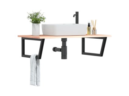 vidaXL Deska pod umyvadlo nástěnná ocel a masivní dubové dřevo