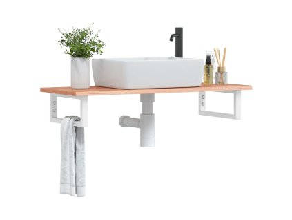 vidaXL Deska pod umyvadlo nástěnná ocel a masivní dubové dřevo