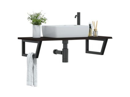 vidaXL Deska pod umyvadlo nástěnná ocel a masivní dubové dřevo