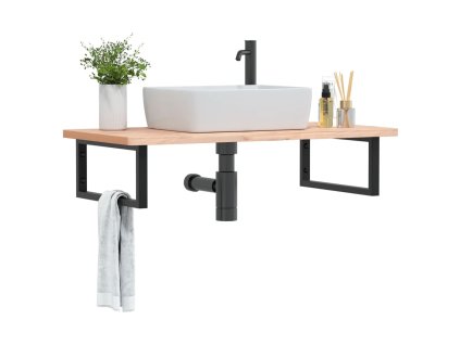 vidaXL Deska pod umyvadlo nástěnná ocel a masivní bukové dřevo