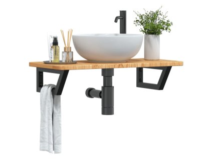 vidaXL Deska pod umyvadlo nástěnná ocel a masivní dubové dřevo