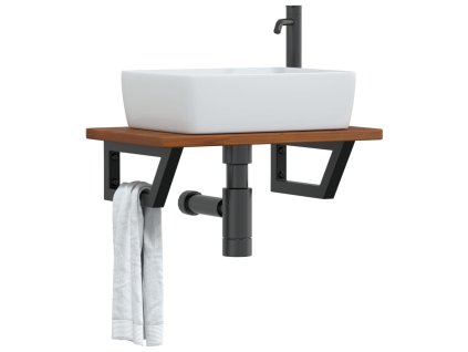 vidaXL Deska pod umyvadlo nástěnná ocel a masivní dubové dřevo