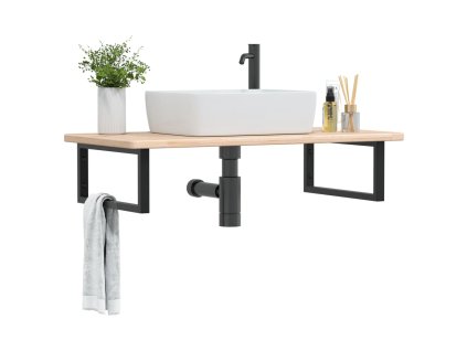 vidaXL Deska pod umyvadlo nástěnná ocel a masivní dubové dřevo