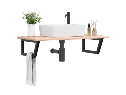 vidaXL Deska pod umyvadlo nástěnná ocel a masivní dubové dřevo