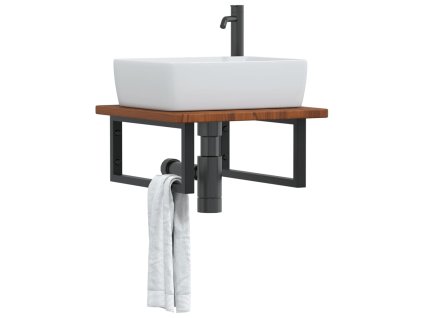 vidaXL Deska pod umyvadlo nástěnná ocel a masivní dubové dřevo