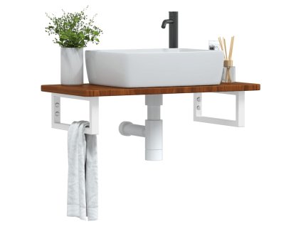 vidaXL Deska pod umyvadlo nástěnná ocel a masivní dubové dřevo