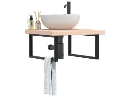 vidaXL Deska pod umyvadlo nástěnná ocel a masivní dubové dřevo