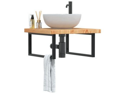 vidaXL Deska pod umyvadlo nástěnná ocel a masivní dubové dřevo