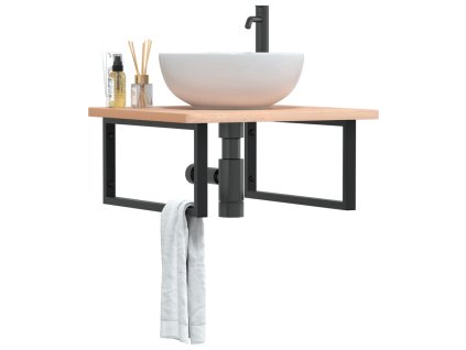 vidaXL Deska pod umyvadlo nástěnná ocel a masivní bukové dřevo