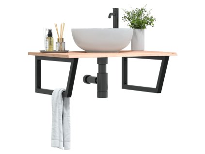 vidaXL Deska pod umyvadlo nástěnná ocel a masivní dubové dřevo