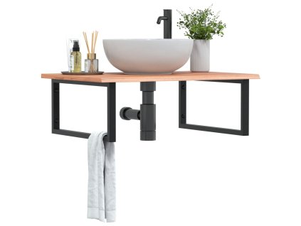 vidaXL Deska pod umyvadlo nástěnná ocel a masivní dubové dřevo