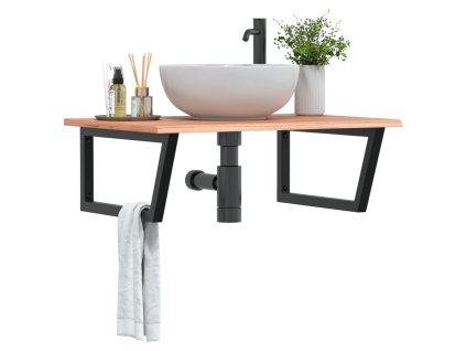 vidaXL Deska pod umyvadlo nástěnná ocel a masivní dubové dřevo