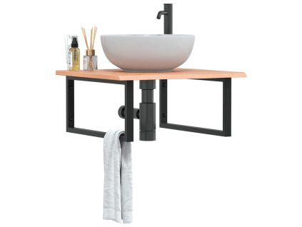 vidaXL Deska pod umyvadlo nástěnná ocel a masivní dubové dřevo