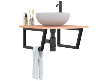 vidaXL Deska pod umyvadlo nástěnná ocel a masivní dubové dřevo