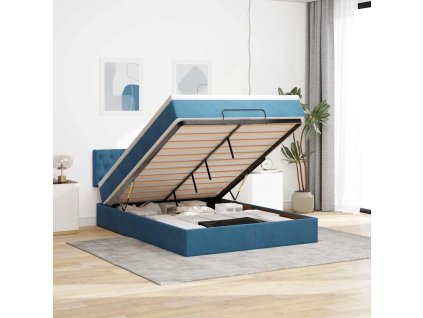 vidaXL Osmanský rám postele s matrací tmavě modrá 140x190cm samet