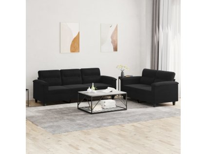 vidaXL 2dílná sedací souprava s poduškami černá tkanina z mikrovlákna