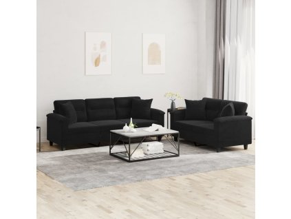 vidaXL 2dílná sedací souprava s polštáři černá tkanina z mikrovlákna