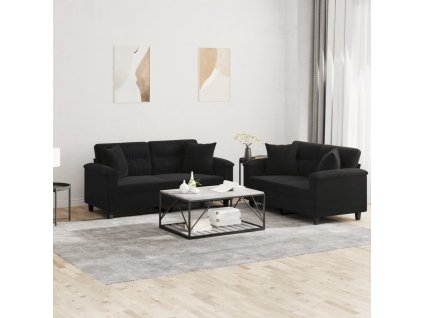 vidaXL 2dílná sedací souprava s polštáři černá tkanina z mikrovlákna