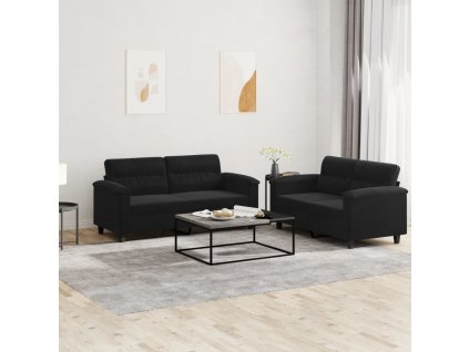 vidaXL 2dílná sedací souprava s poduškami černá tkanina z mikrovlákna