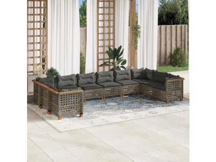 vidaXL 10dílná zahradní sedací souprava s poduškami šedá polyratan