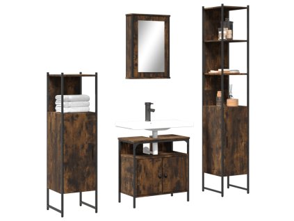 vidaXL 4dílný set koupelnového nábytku kouřový dub kompozitní dřevo