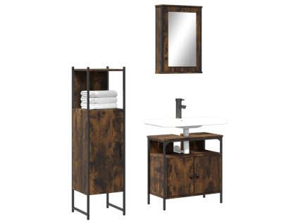 vidaXL 3dílný set koupelnového nábytku kouřový dub kompozitní dřevo